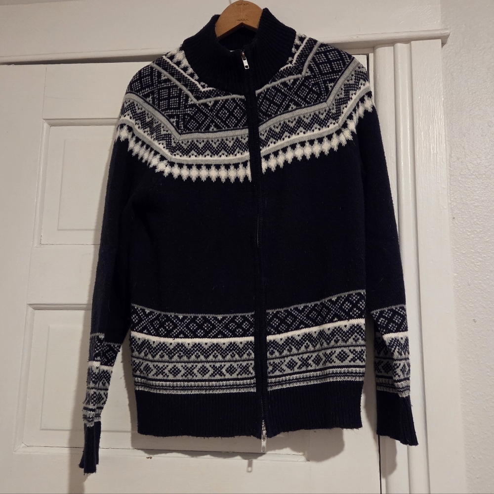 Goodfellow & Co Navy/White Fair Isle Patterned Zip-Up Sweater Men's Small
